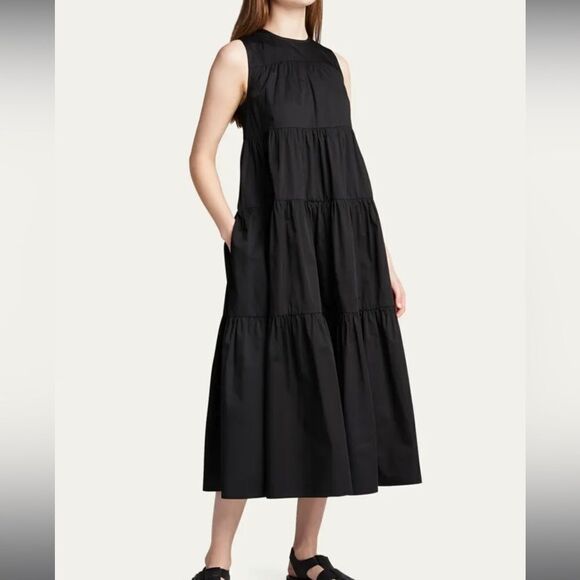 CO Sleeveless Tiered Cotton Navy Dress $595
